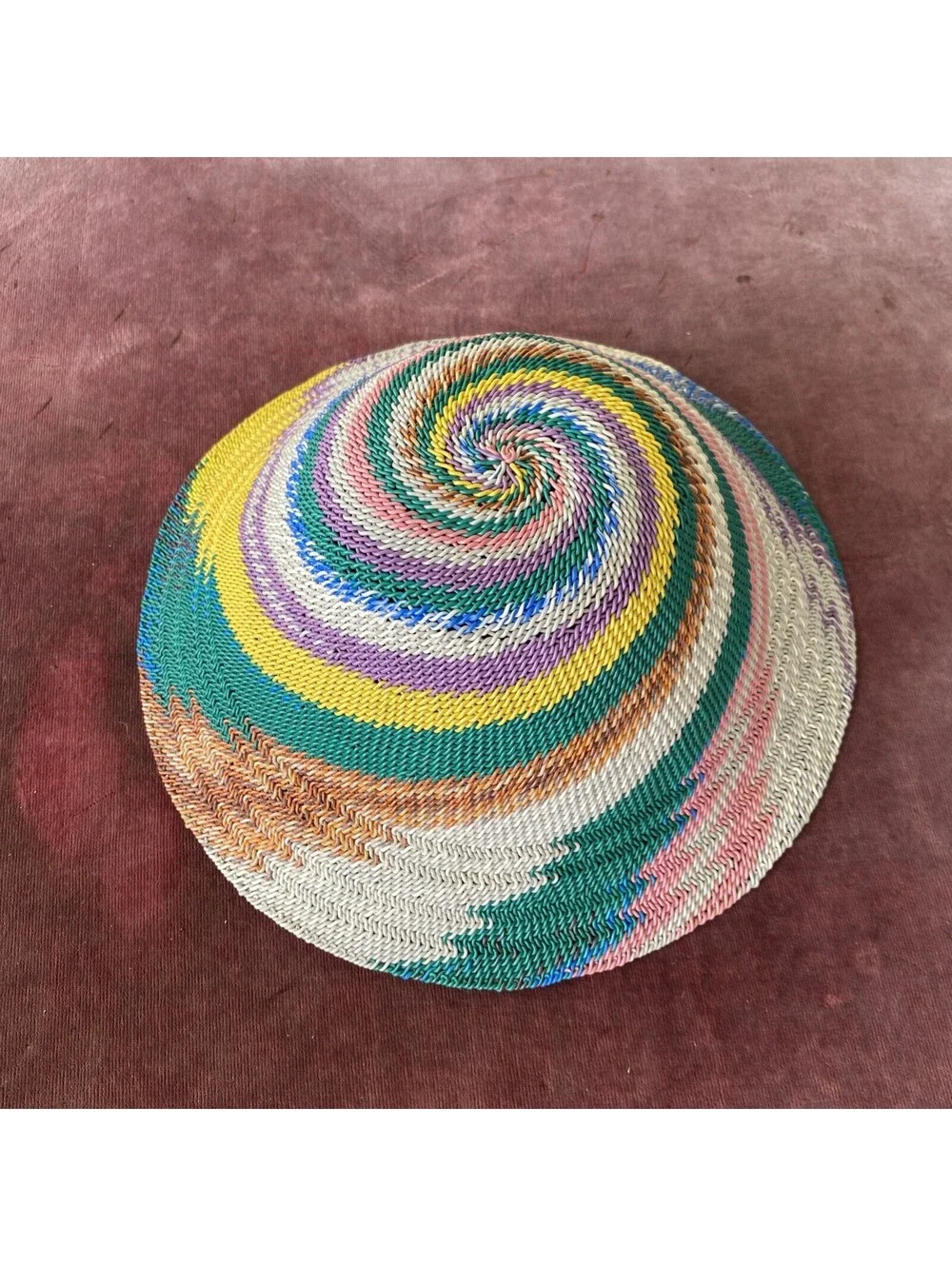 Telephone Wire Basket Bowl 10” Handmade African Zulu Art Pink Purple Green Yello